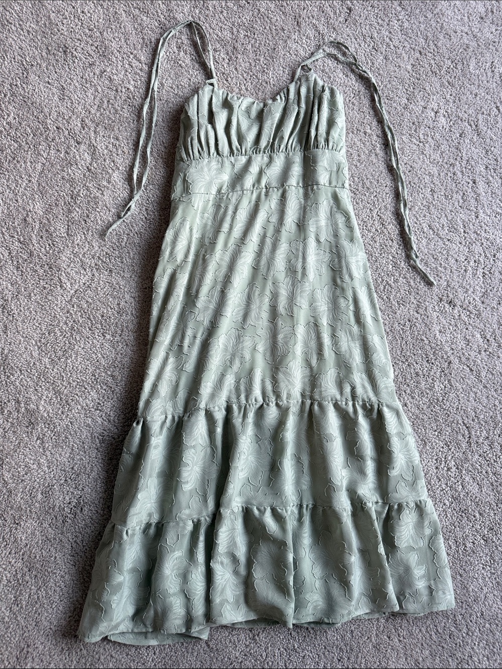 Speechless Sage Green Floral Tiered Maxi Dress with Tie Straps